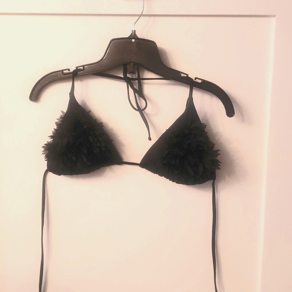 SHEIN bikini triangle top black with mesh floral extended fabric size small - Picture 2 of 3